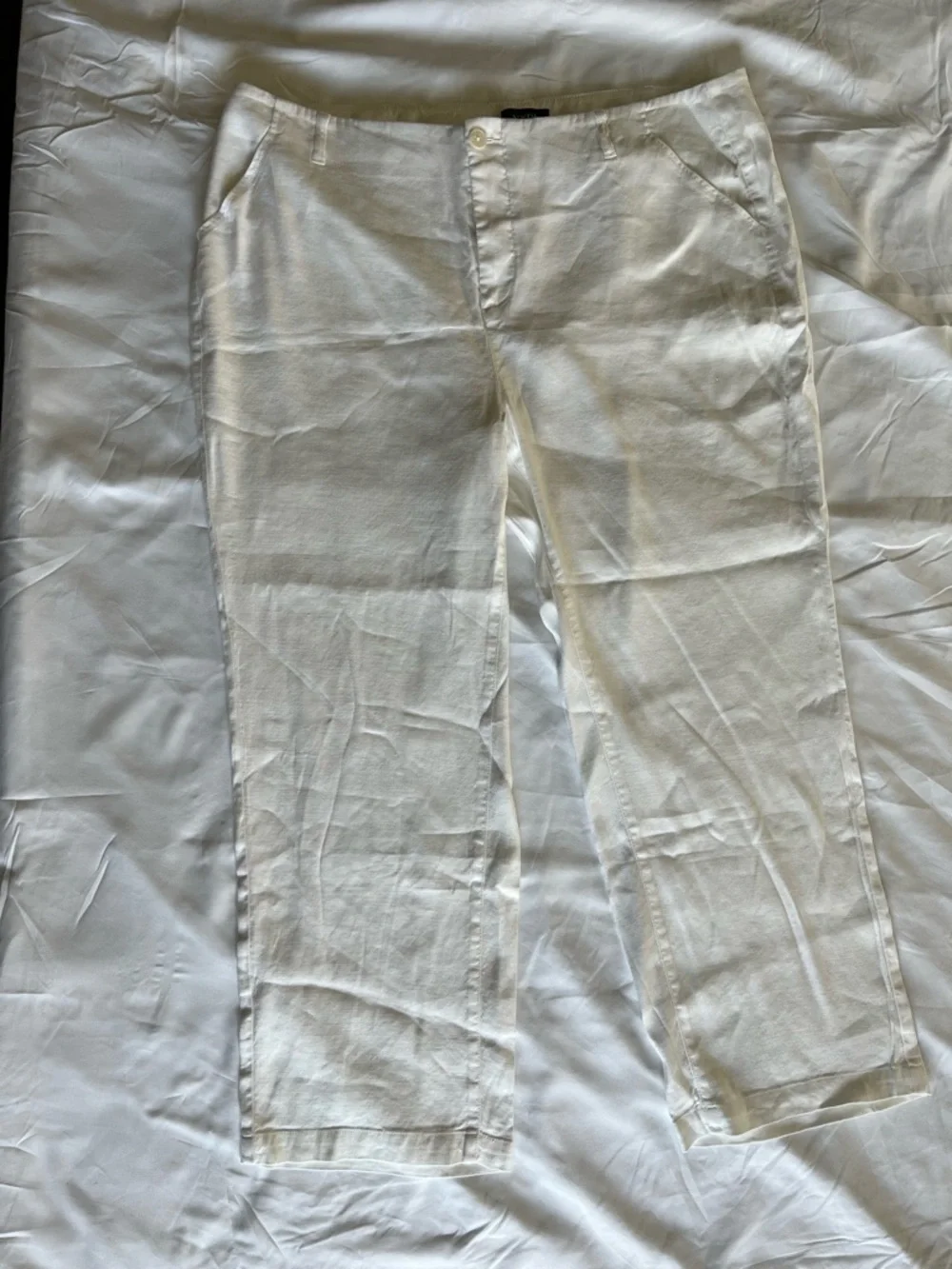 NYDJ White Linen Blend Straight Leg Pants Womens 16 Summer Coastal Resort - Picture 2 of 4
